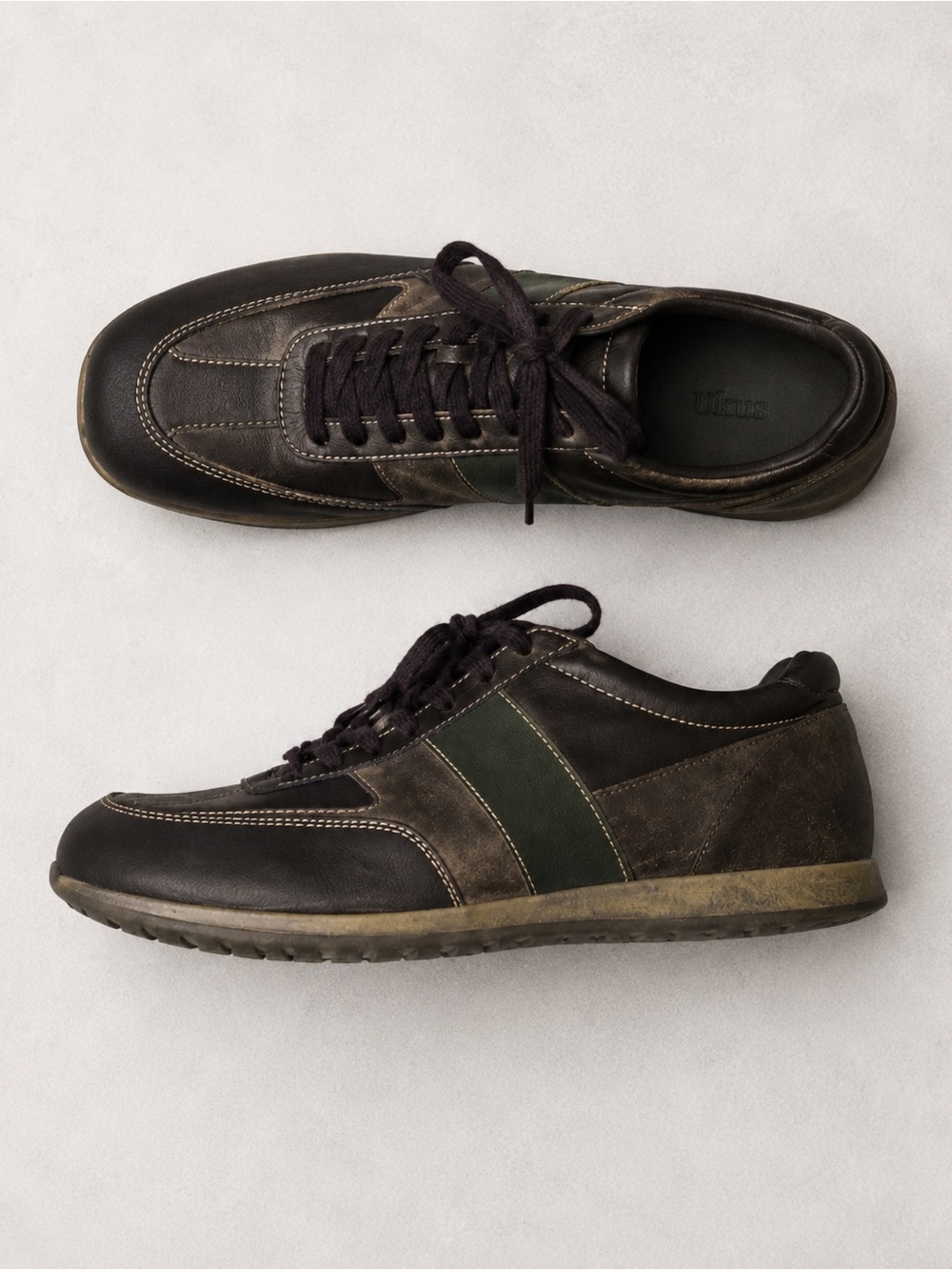 Ukus Genuine Leather Sneakers Brown & Black Lace Up Casual Comfort Shoes